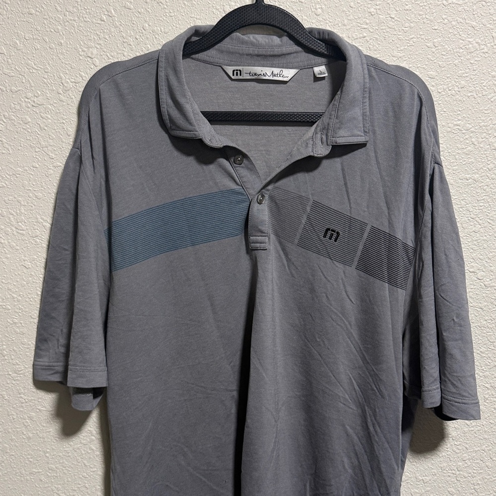 TravisMathew Mens Grey Heather Chest Stripe Short‎ Sleeve Golf Polo Shirt Size L - Picture 3 of 6
